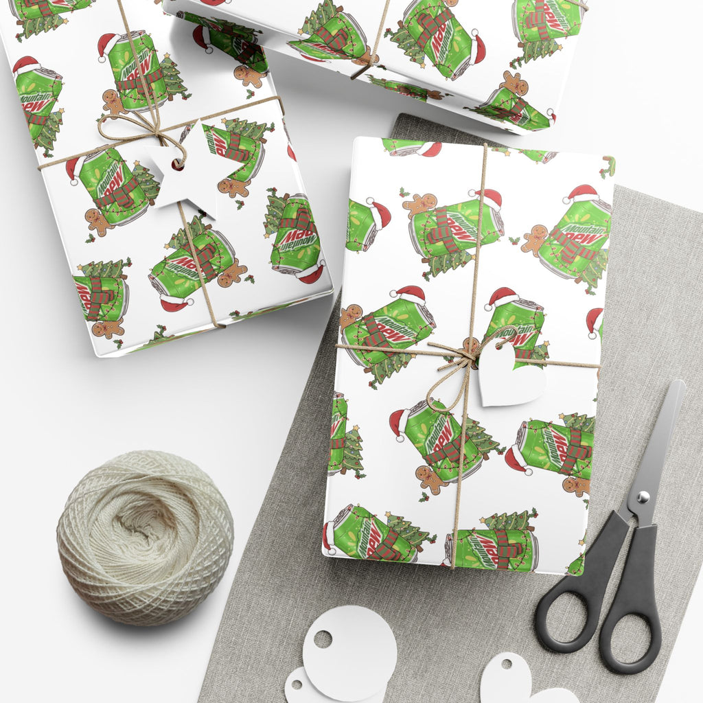 Mountain Dew Christmas Wrapping Paper, Funny Cute Mountain Dew Soda Christmas Theme, Holiday Gift Wrap, Office Gag