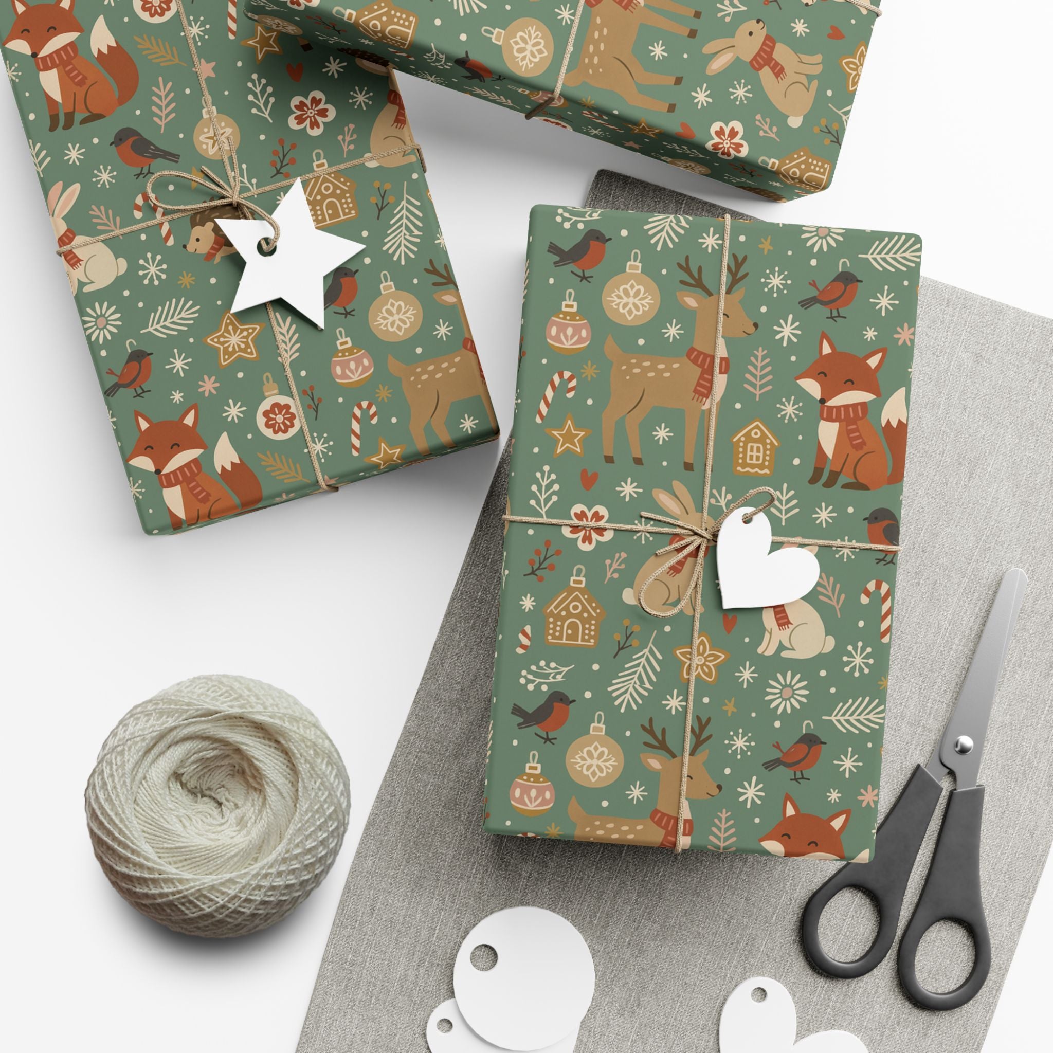 Woodland Christmas Wrapping Paper, Cute Forest Animals Gift Wrap, Holiday Kraft, Fox Deer Bunny, Cozy Winter Aesthetic Christmas Gift Wrap