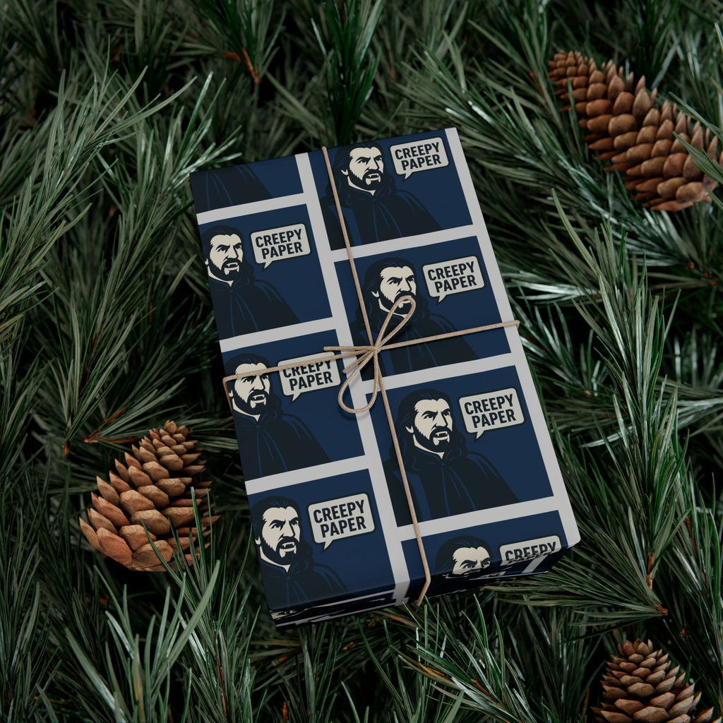 Blue/White - Creepy Paper Wrapping Paper, Nandor from What we do in the Shadows Show, Gift Wrap for Fans, Halloween Decor, Unique Gift Wrap
