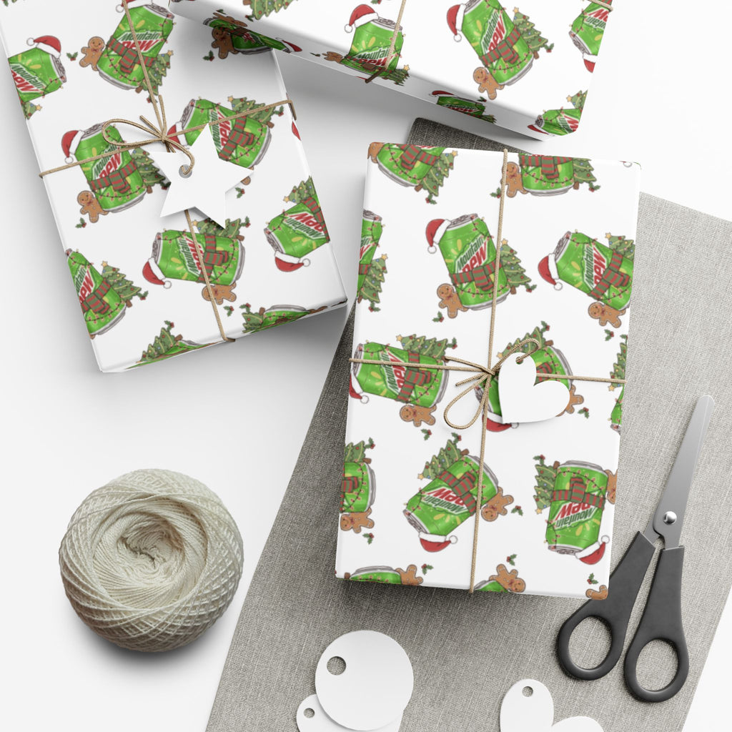 Mountain Dew Christmas Wrapping Paper, Funny Cute Mountain Dew Soda Christmas Theme, Holiday Gift Wrap, Office Gag