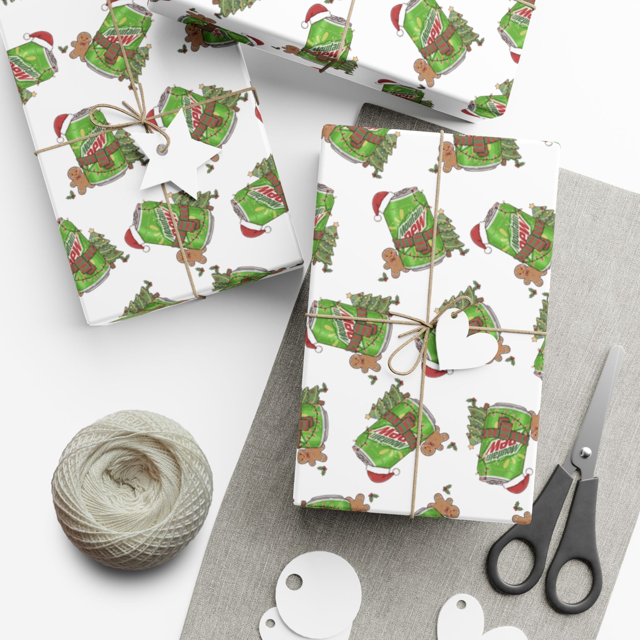 Mountain Dew Christmas Wrapping Paper, Funny Cute Mountain Dew Soda Christmas Theme, Holiday Gift Wrap, Office Gag