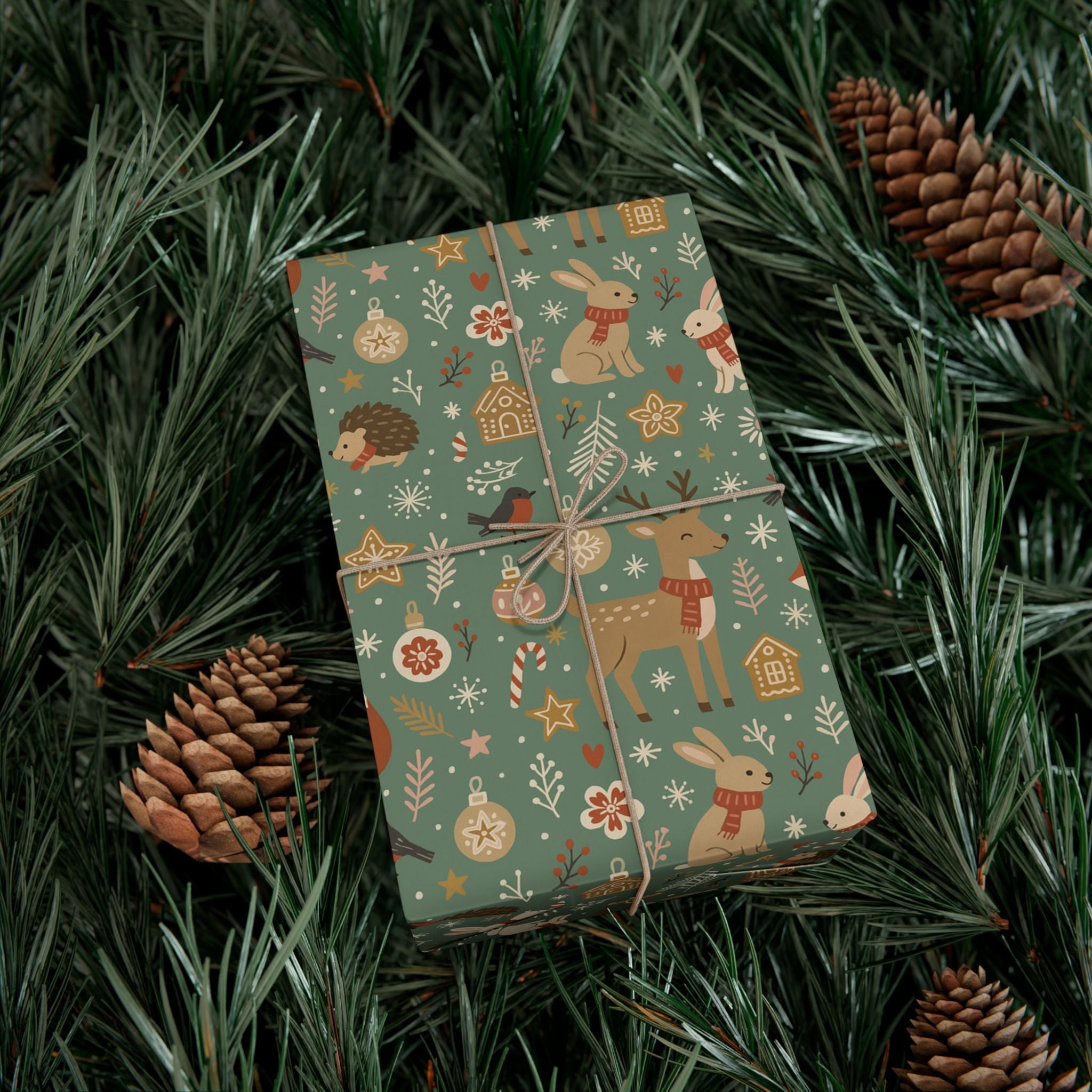 Woodland Christmas Wrapping Paper, Cute Forest Animals Gift Wrap, Holiday Kraft, Fox Deer Bunny, Cozy Winter Aesthetic Christmas Gift Wrap