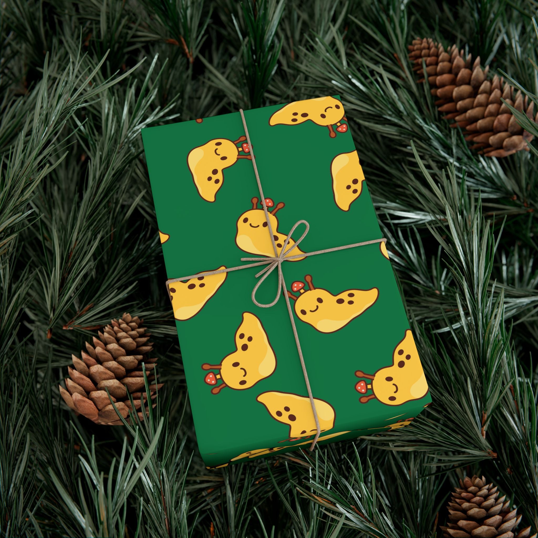 Banana Slug Gift Wrap Paper — Cute Slug with Mushroom Illustration