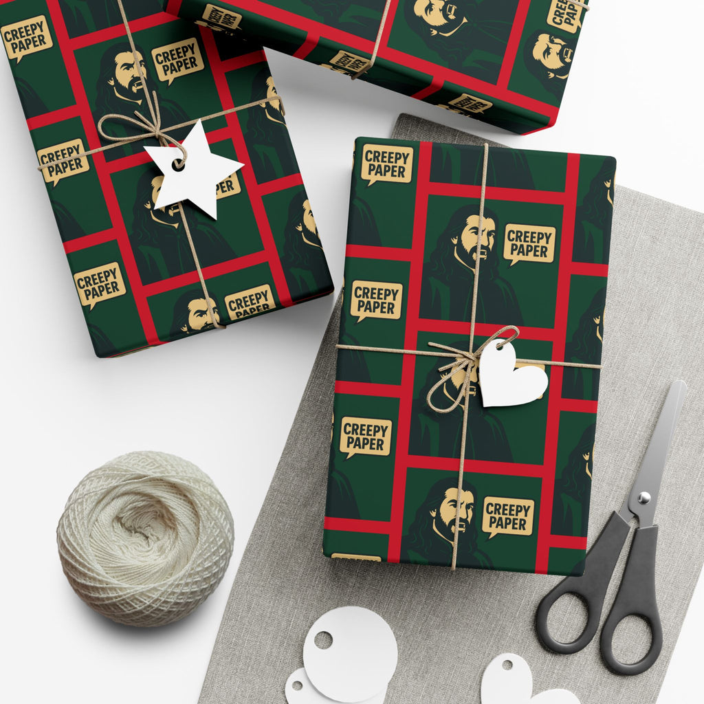 Green/Red - Creepy Paper Wrapping Paper, Nandor from What we do in the Shadows Show, Gift Wrap for Fans, Halloween Decor, Unique Gift Wrap