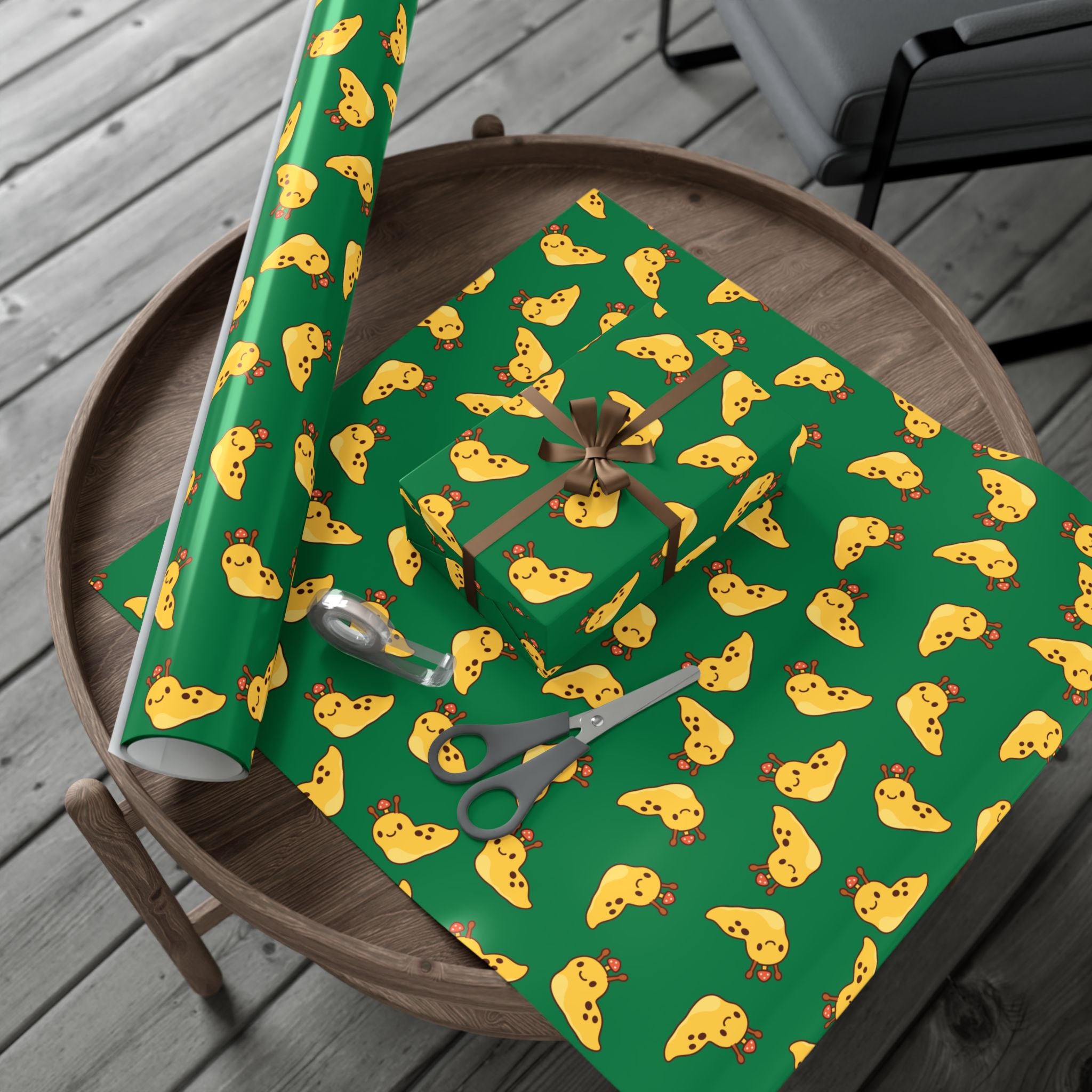 Banana Slug Gift Wrap Paper — Cute Slug with Mushroom Illustration