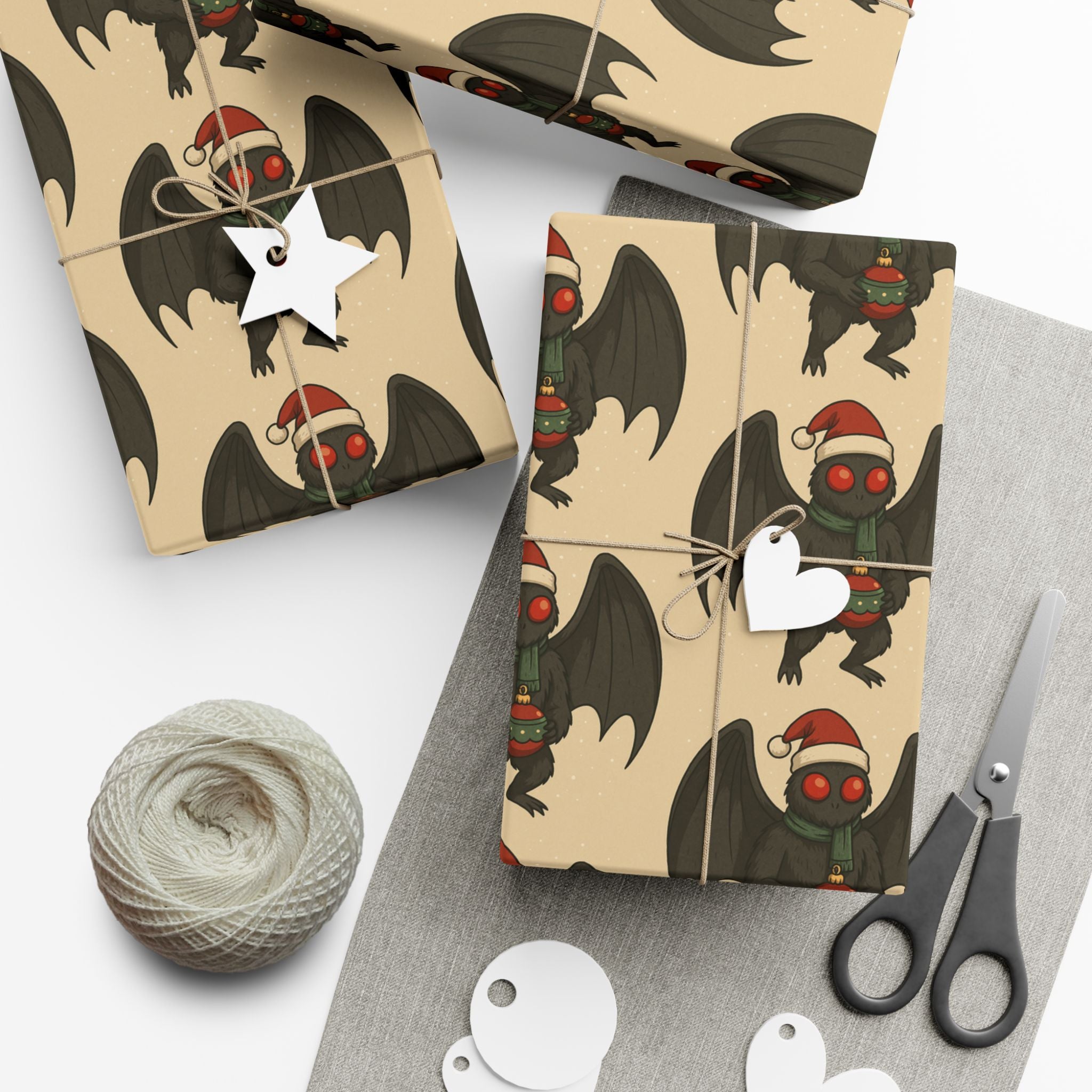 Mug, Mothman Cryptid Funny Christmas Art Drawing, Cryptid Gift Wrap Papers, Gift Wrapping Paper, Holiday Art Print, Funny Cryptid Design,