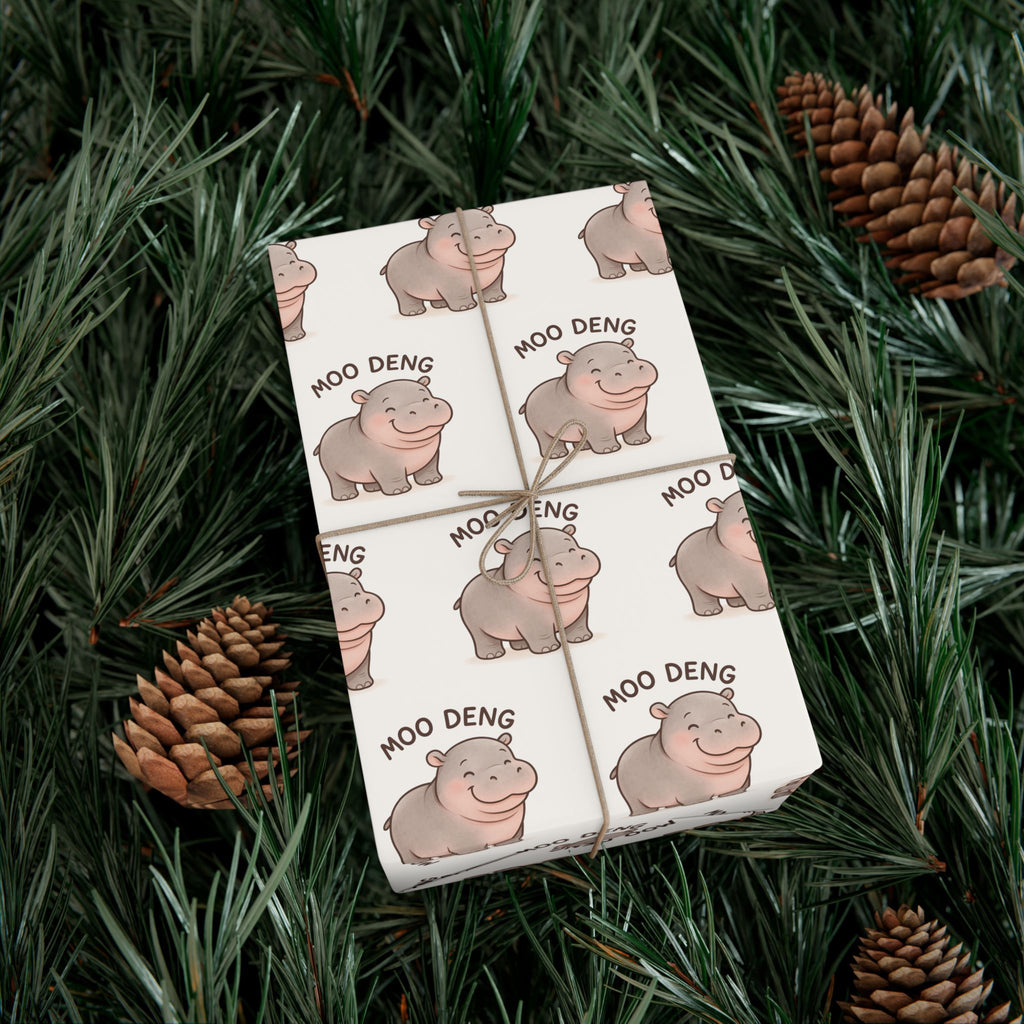 Gift Wrap Papers, Cute Moodeng Hippo Design - Wrapping Sheets, Gift Packaging, Hippopotamus Lover Gift, Craft Supplies, Kids Party Decor