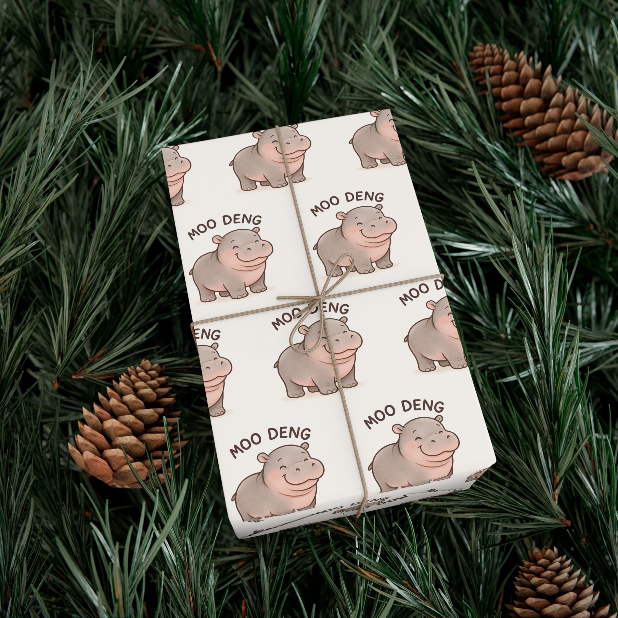 Gift Wrap Papers, Cute Moodeng Hippo Design - Wrapping Sheets, Gift Packaging, Hippopotamus Lover Gift, Craft Supplies, Kids Party Decor
